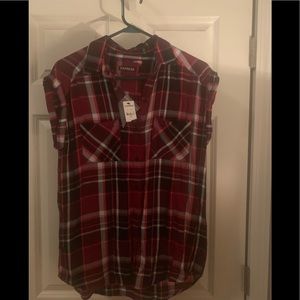 NWT - Express Cap Sleeve Flannel Button Down Top